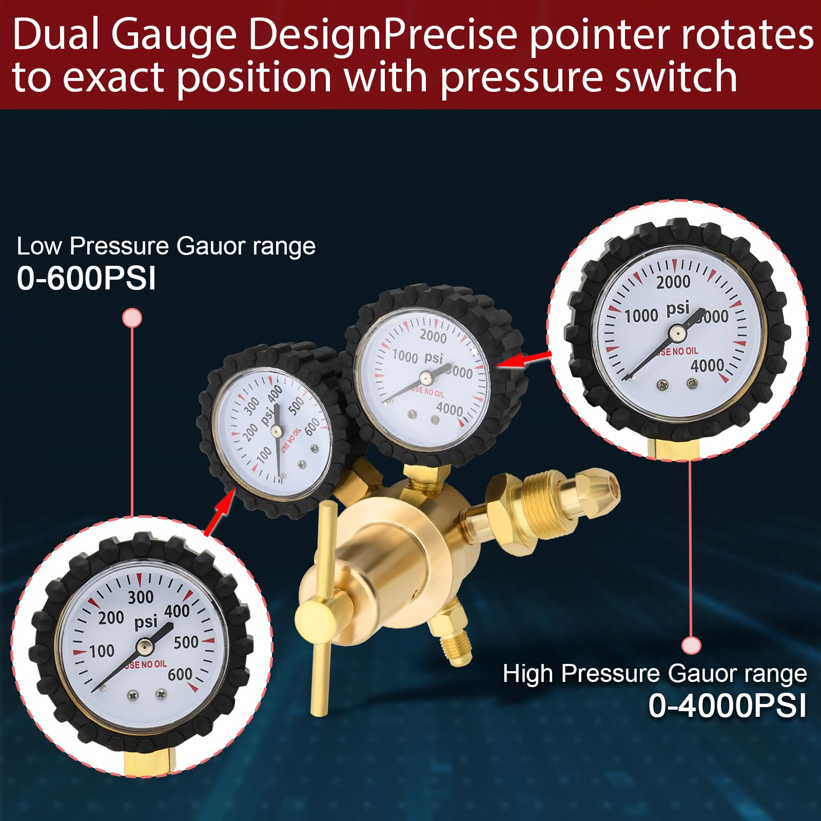 Amazon.co.jp: 窒素レギュレーター 0-600PSI CGA580 インレット、1/4